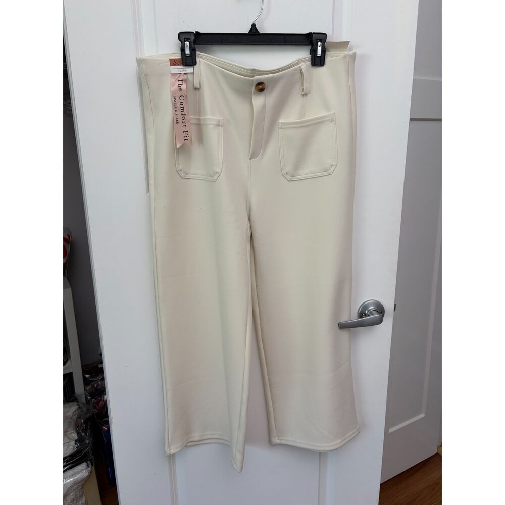 New R.Sofia Scuba Knit Wide Leg Pants Ivory Off White Comfort Fit XL High Rise
